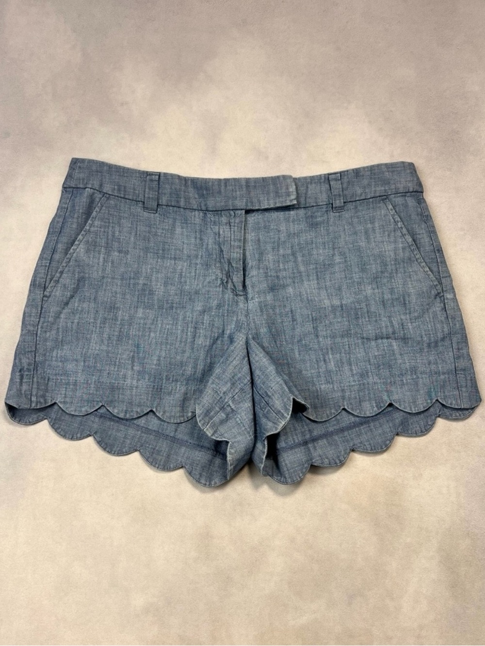 J Crew scalloped chambray 4 in shorts size 14
